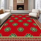 Crimson Green Floral Geometric Border Rug