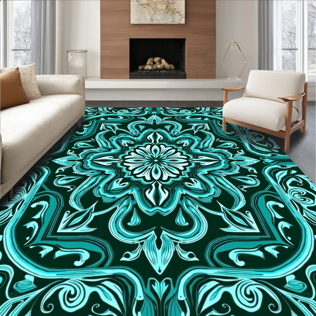 Teal Medallion Floral Swirl Rug