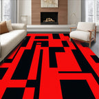 Bold Red Abstract Geometric Lines Rug