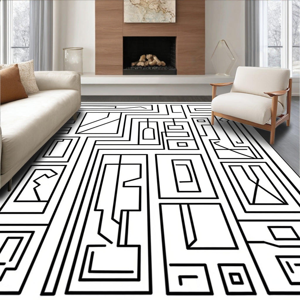 Black and white abstract framed composition Rug