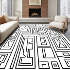 Black and white abstract framed composition Rug