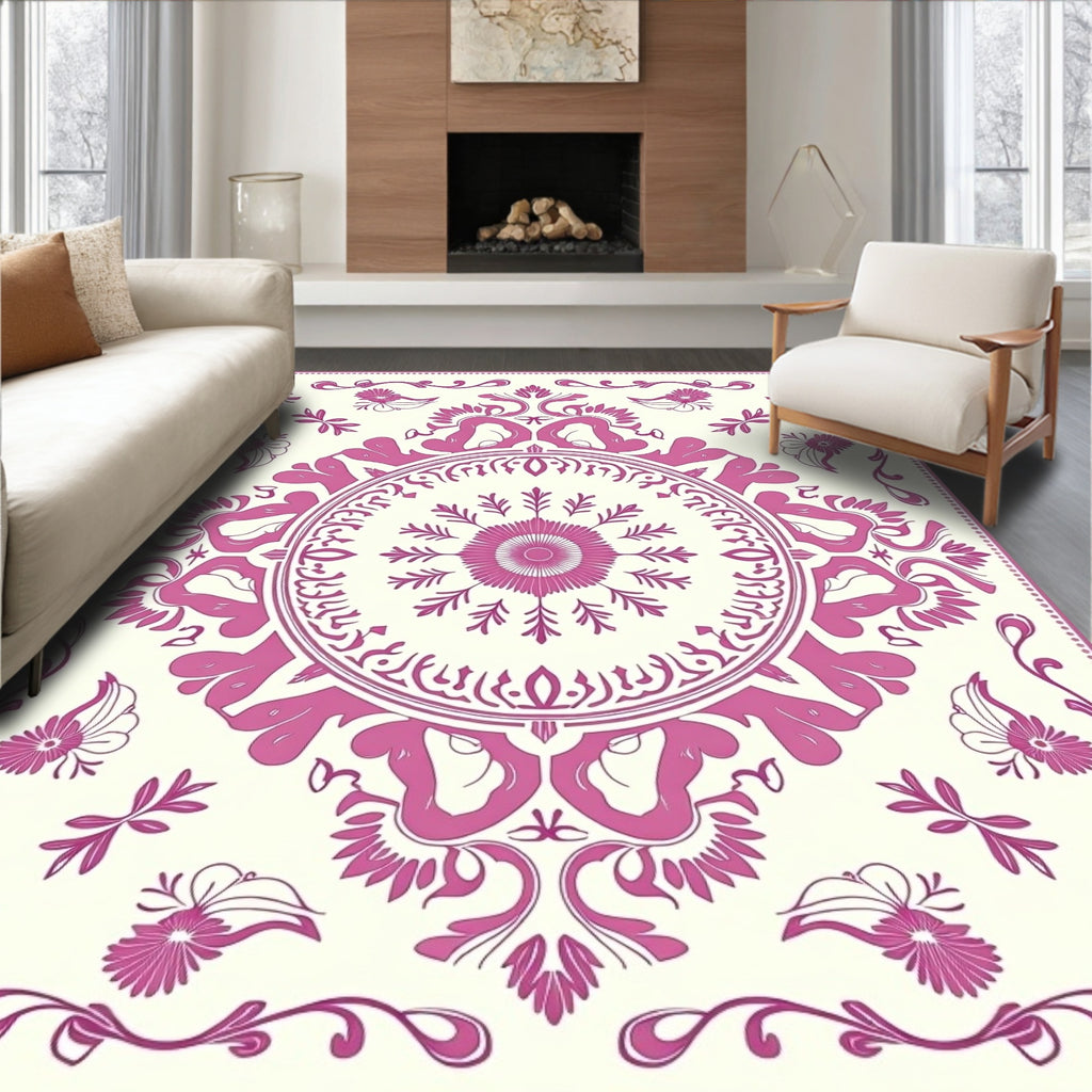 Fuchsia Floral Medallion Ornate Rug