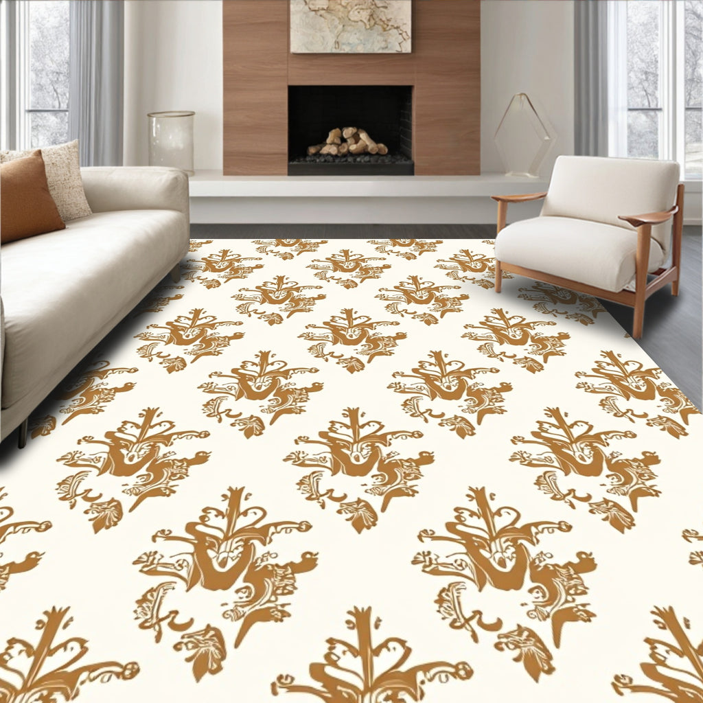 Antique Gold Floral Damask Rug