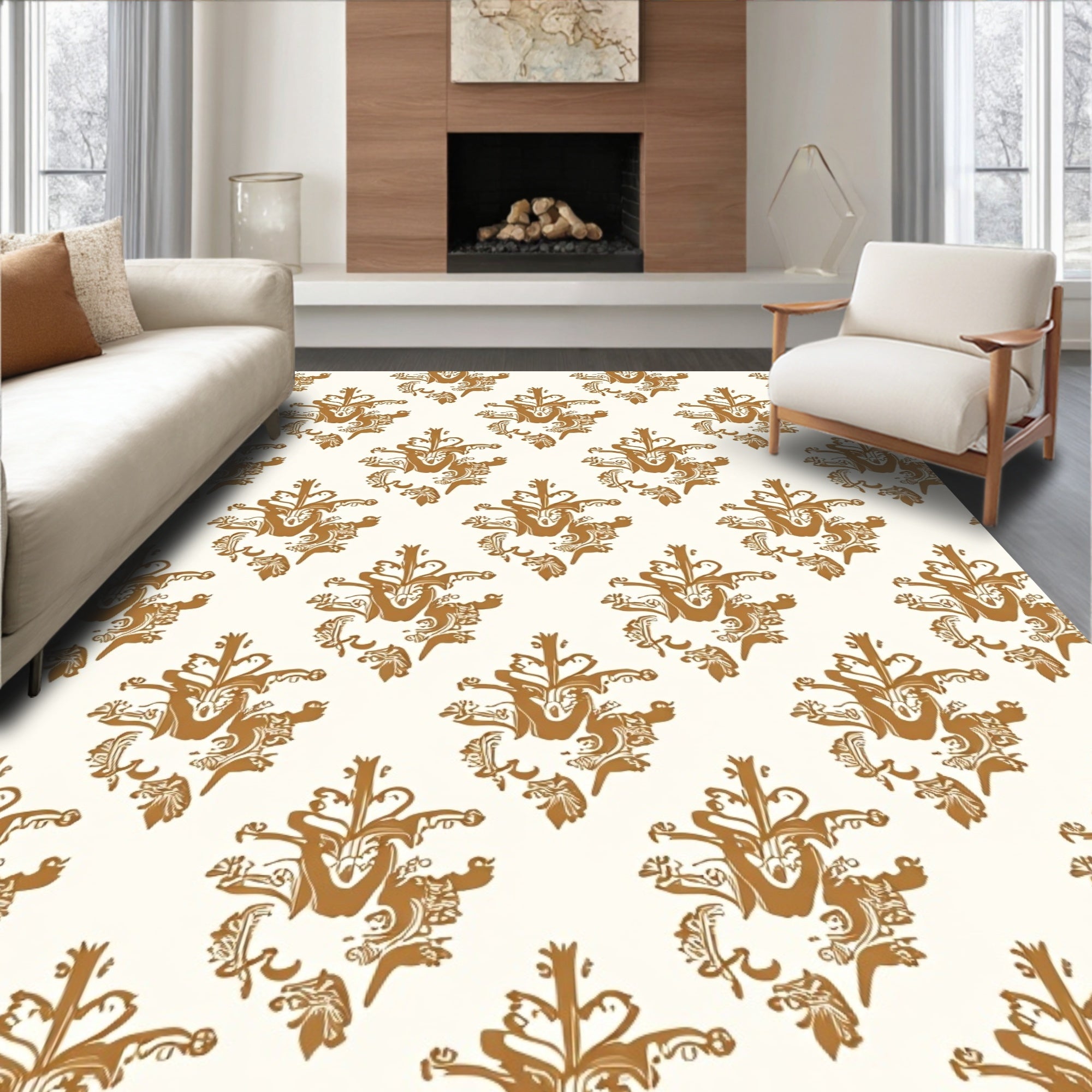 Antique Gold Floral Damask Rug