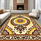 Retro Brown Sunburst Medallion Border Rug
