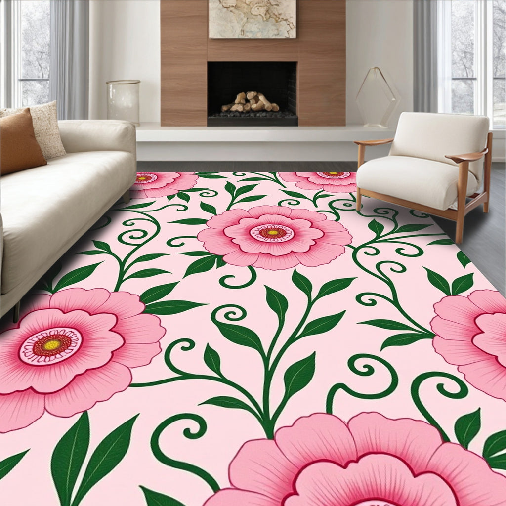 Pink Floral Vine Swirl Rug