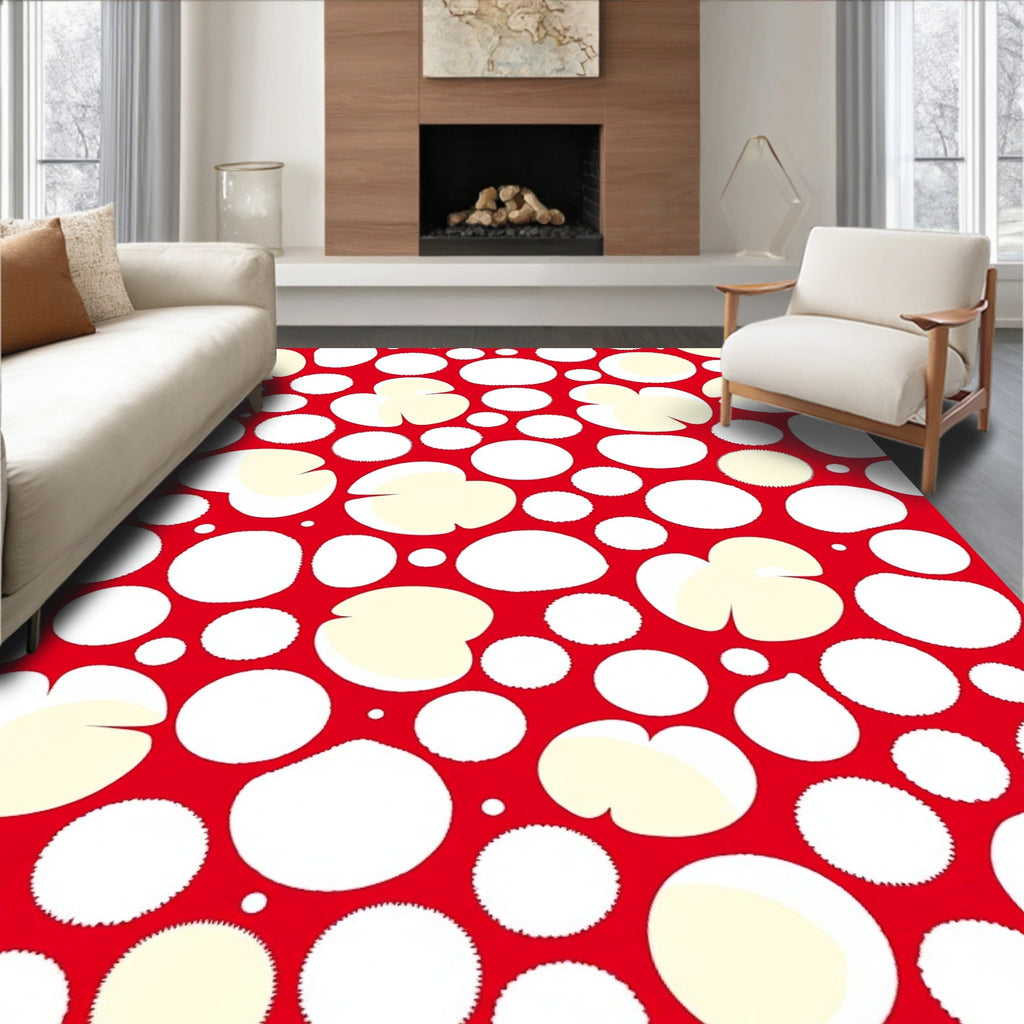Red Cream Blob Circles Rug