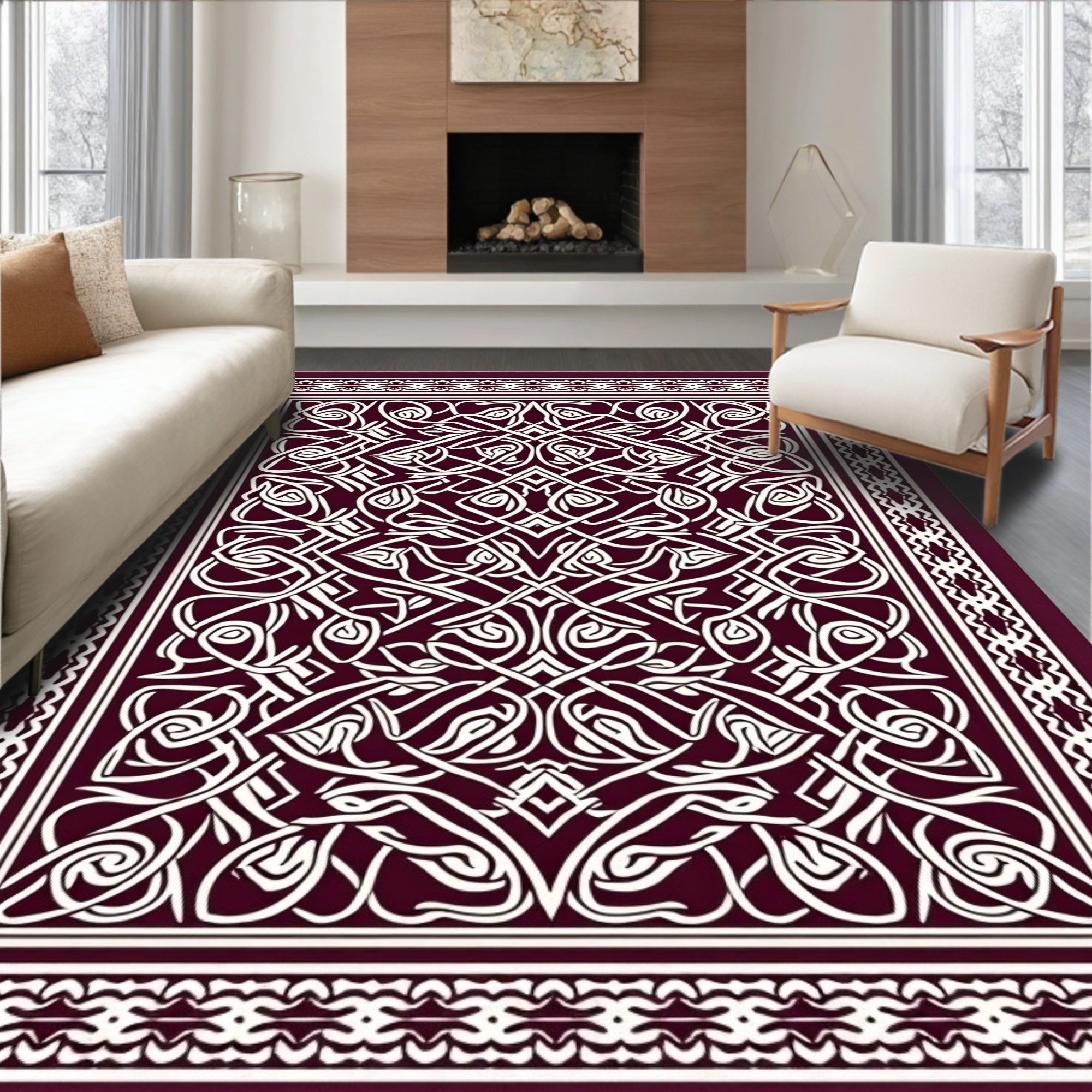 Deep Burgundy Interlocking Celtic Knot Rug
