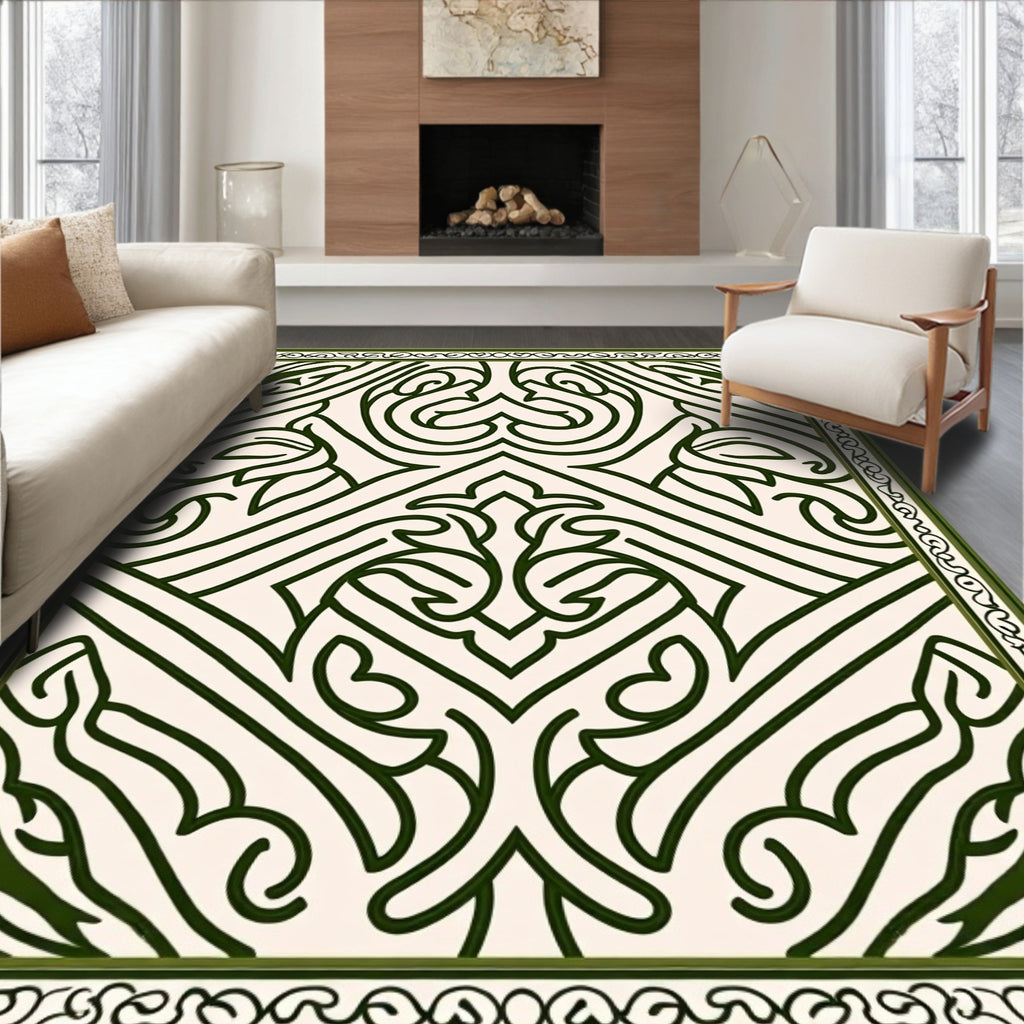 Dark Green Ornate Floral Medallion Rug