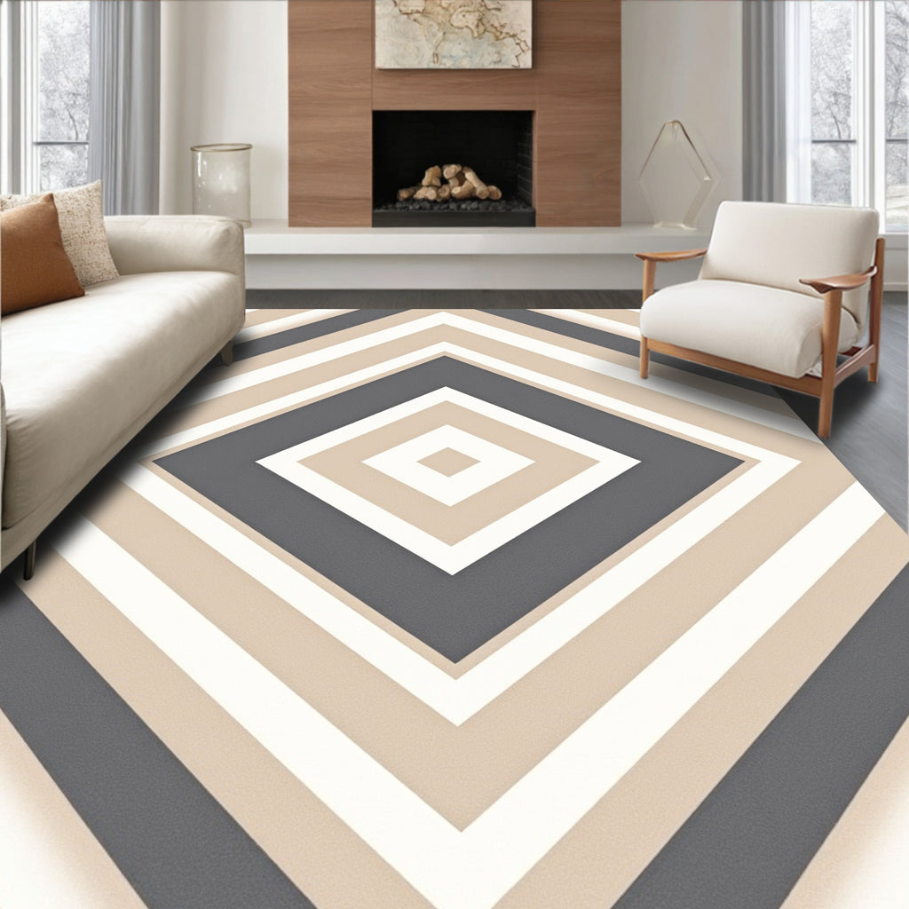 Geometric Diamond Gray Beige Rug