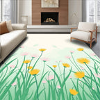 Whimsical Pink Yellow Meadow Blooms Rug