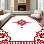 Crimson Ornamental Scrollwork Mandala Rug