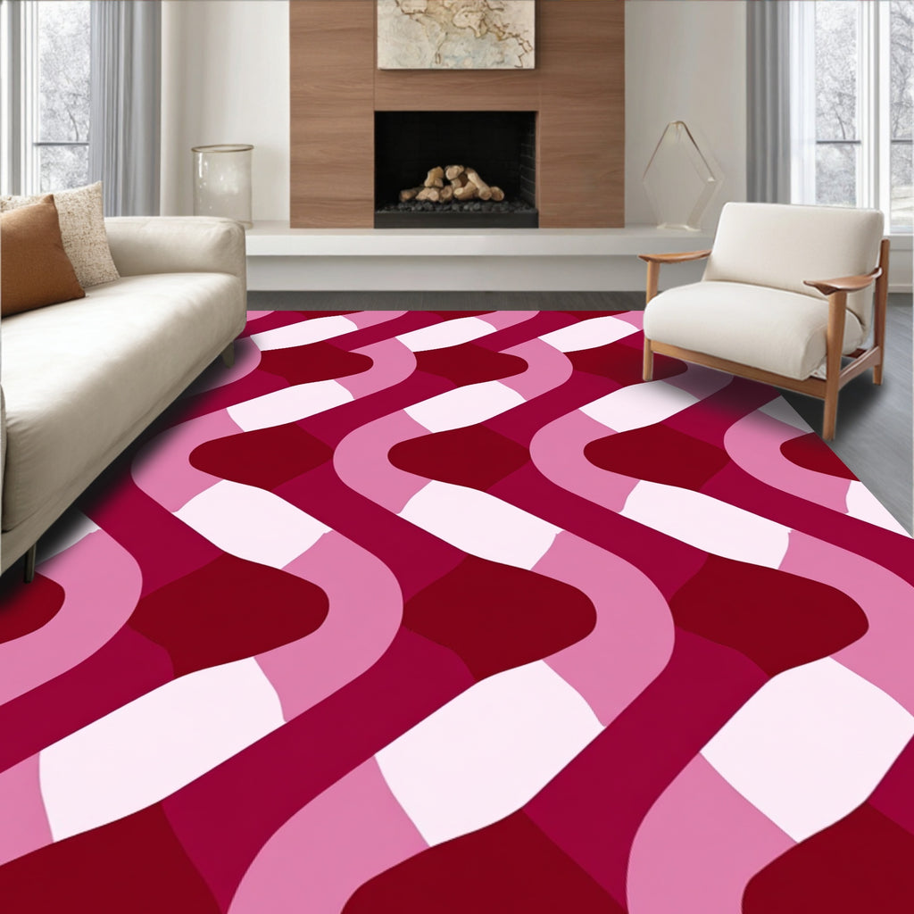 Deep Pink And Burgundy Waves Rug