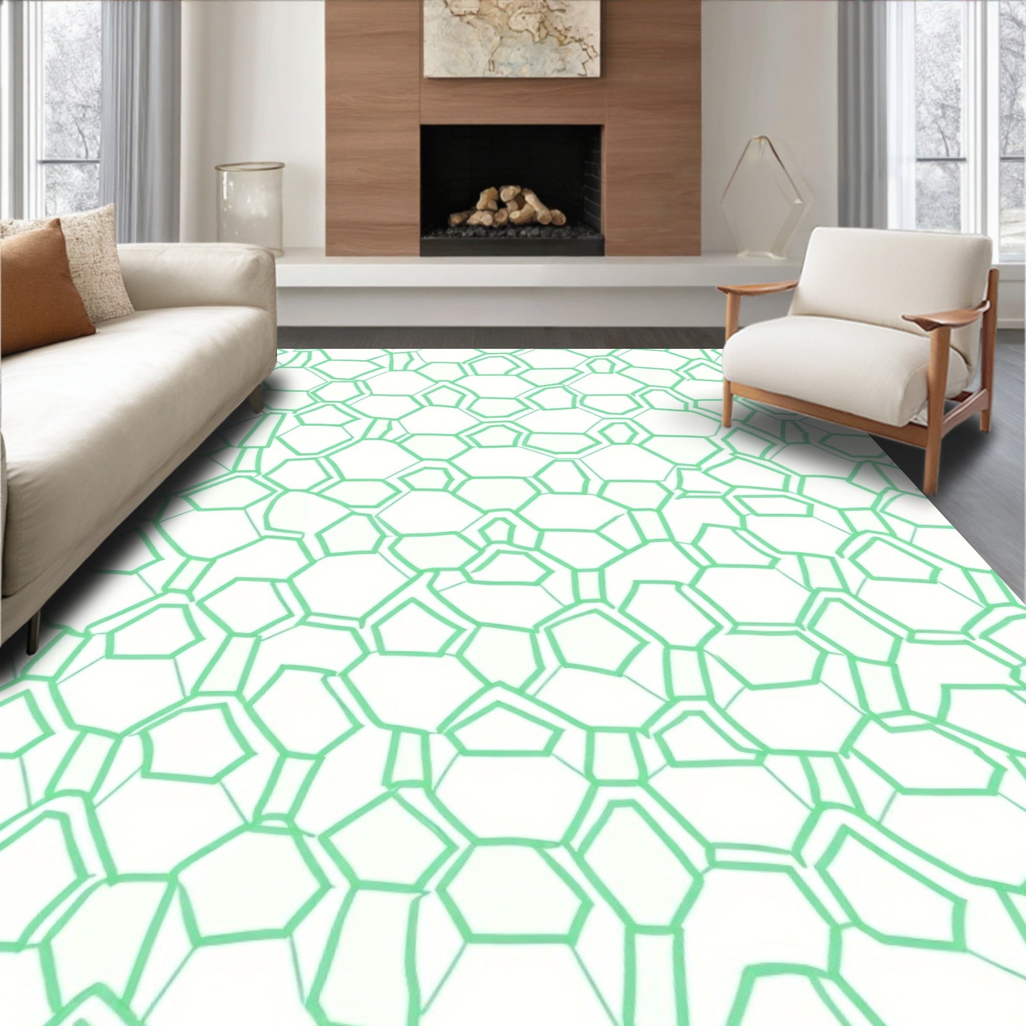 Mint Green Organic Cell Network Rug