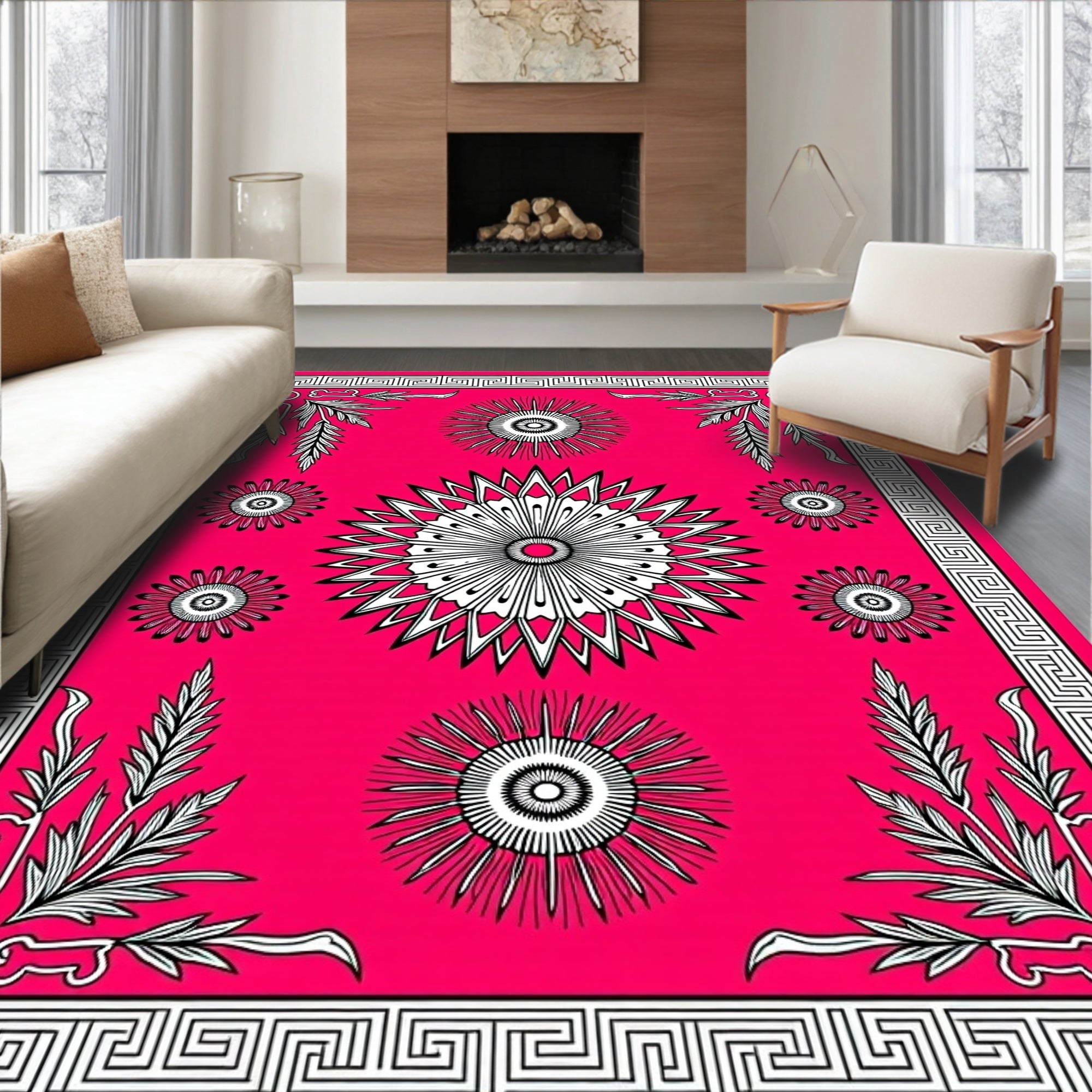Vibrant Magenta Sunburst Medallions Rug