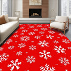 Crimson Red White Snowflake Cluster Rug
