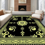 Black Yellow Floral Medallion Border Rug