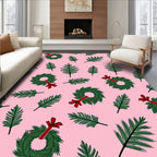 Pink Festive Green Wreath Foliage Rug