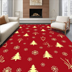 Festive Red Yellow Christmas Trees Snowflakes Rug