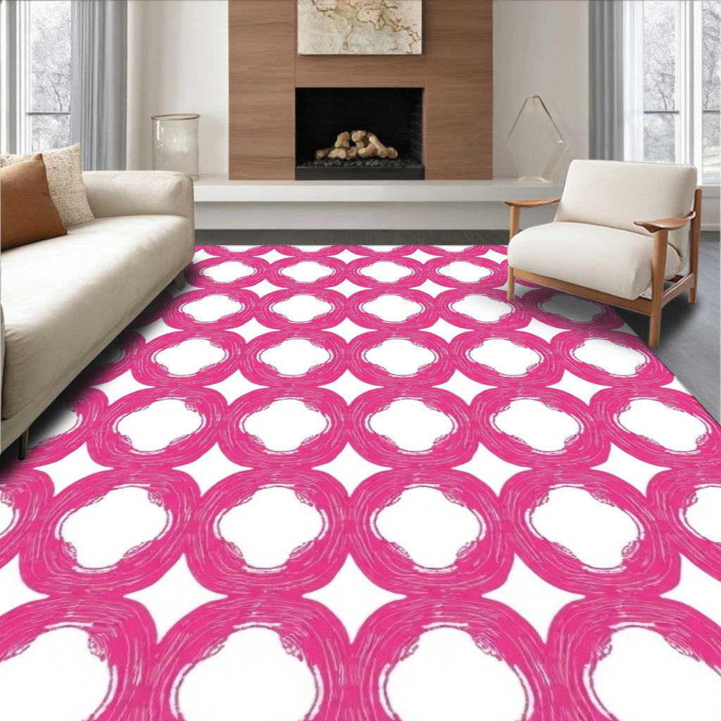 Chic Pink Ring Medallion Overlay Rug