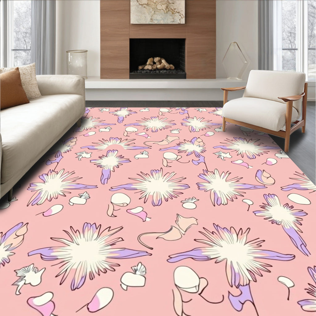 Pastel Pink Artistic Floral Burst Rug