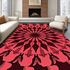 Crimson Sunburst Medallion Radiating Rug