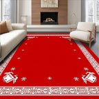 Bright Red Festive Village Snowflakes Rug