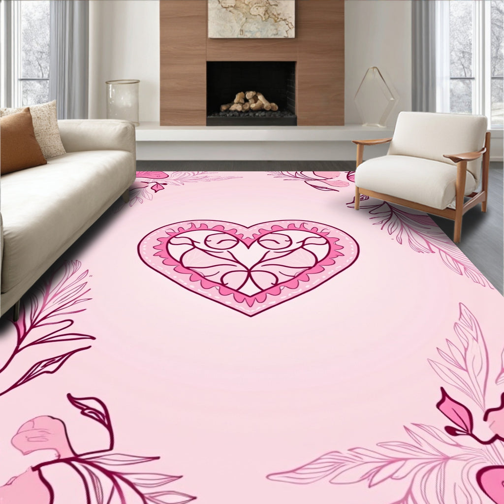 Pink Heart Floral Border Rug