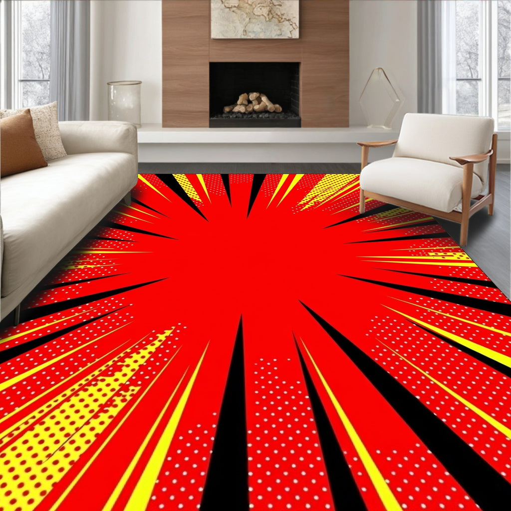Dynamic Red Yellow Burst Rays Rug
