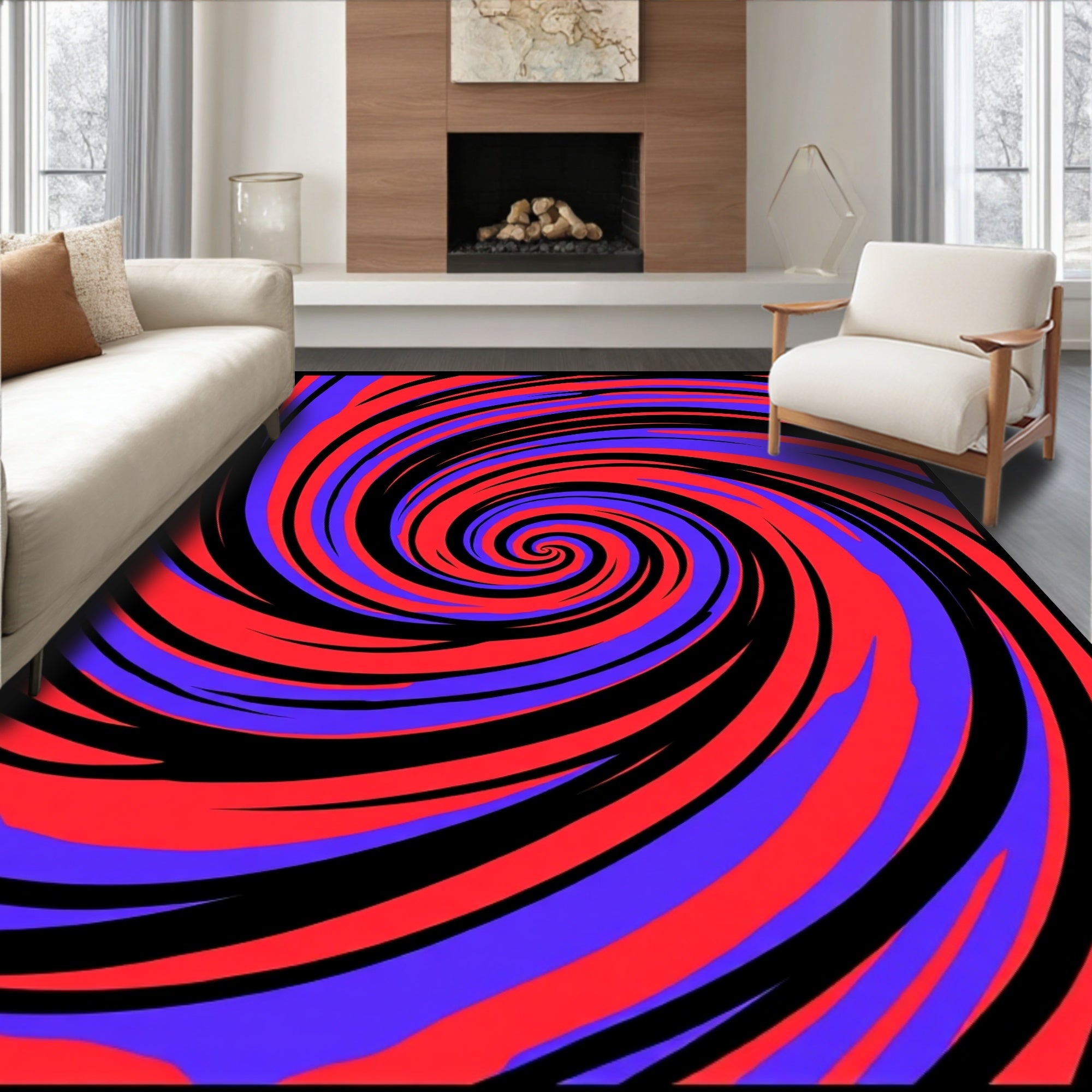 Vibrant Red Purple Swirl Rug