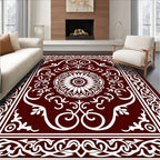 Rich Burgundy White Floral Scroll Rug