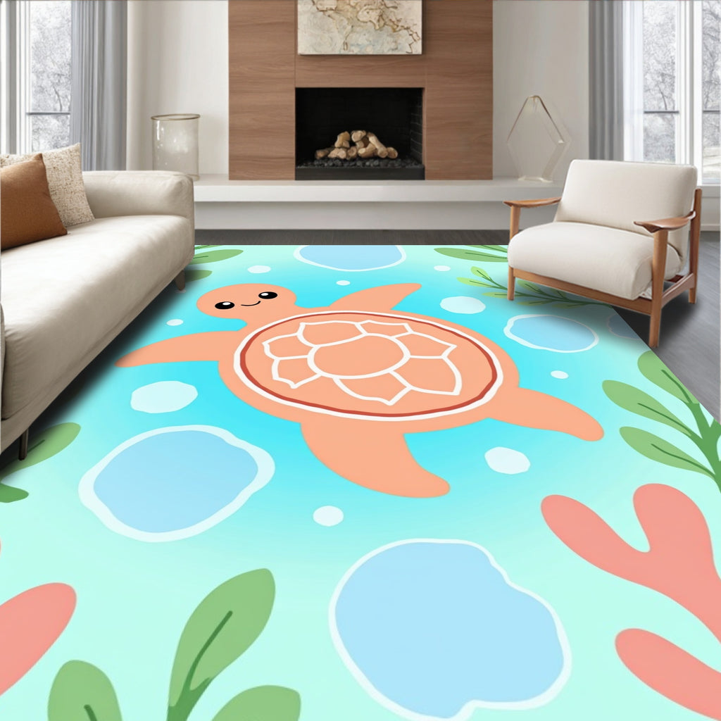 Coral Turtle Oceanic Coral Garden Rug