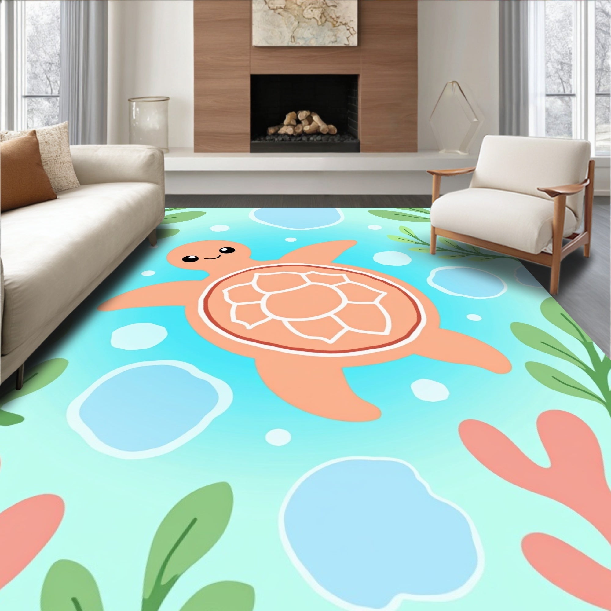 Coral Turtle Oceanic Coral Garden Rug
