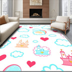 Whimsical Pink Castle Cloud Heart Rug