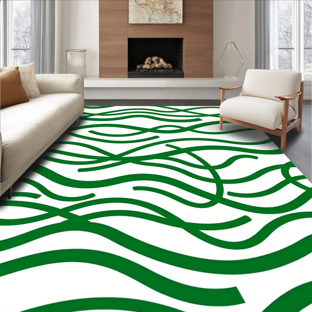 Verdant Wavy Swirls Abstract Rug