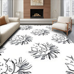 Abstract Black White Floral Sunburst Rug