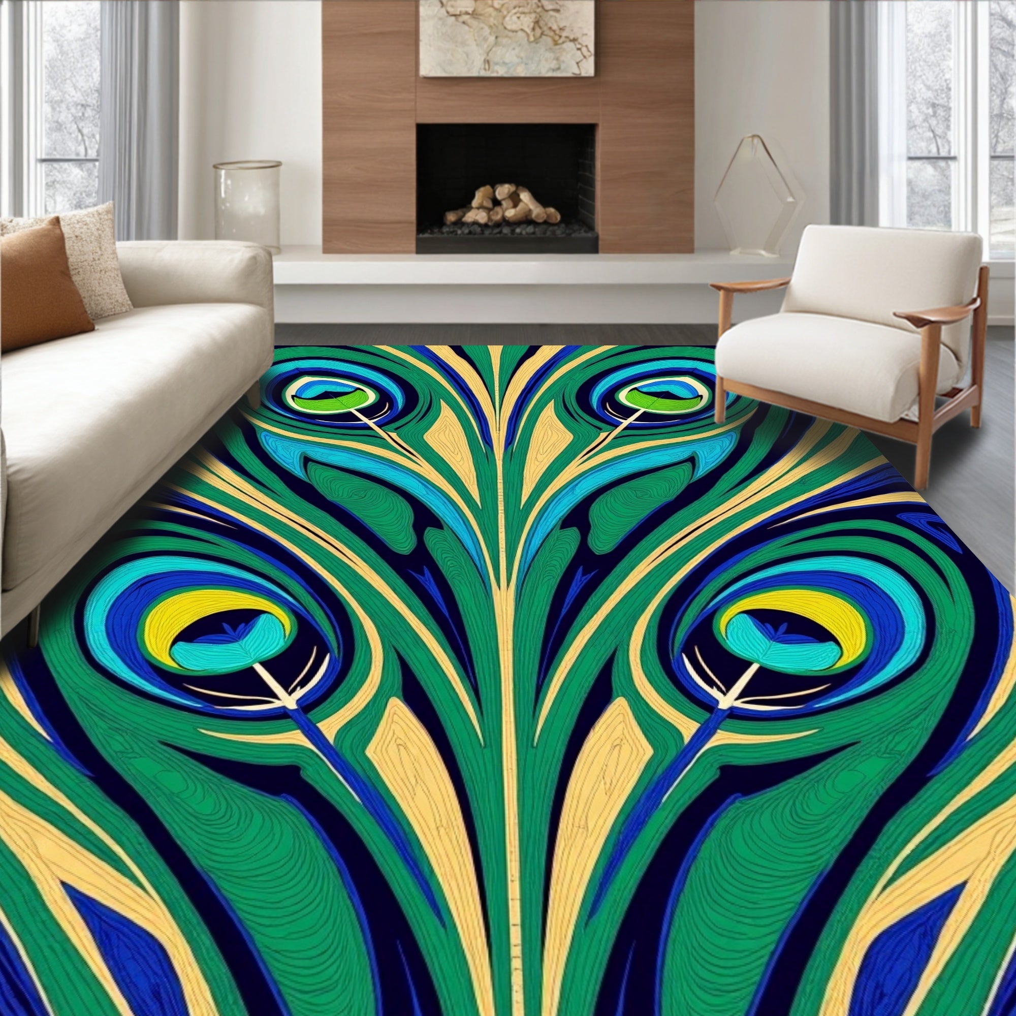 Bold Peacock Feather Eyed Swirl Rug