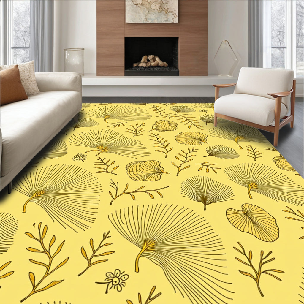 Golden Ginkgo Leaf Botanical Arrangement Rug