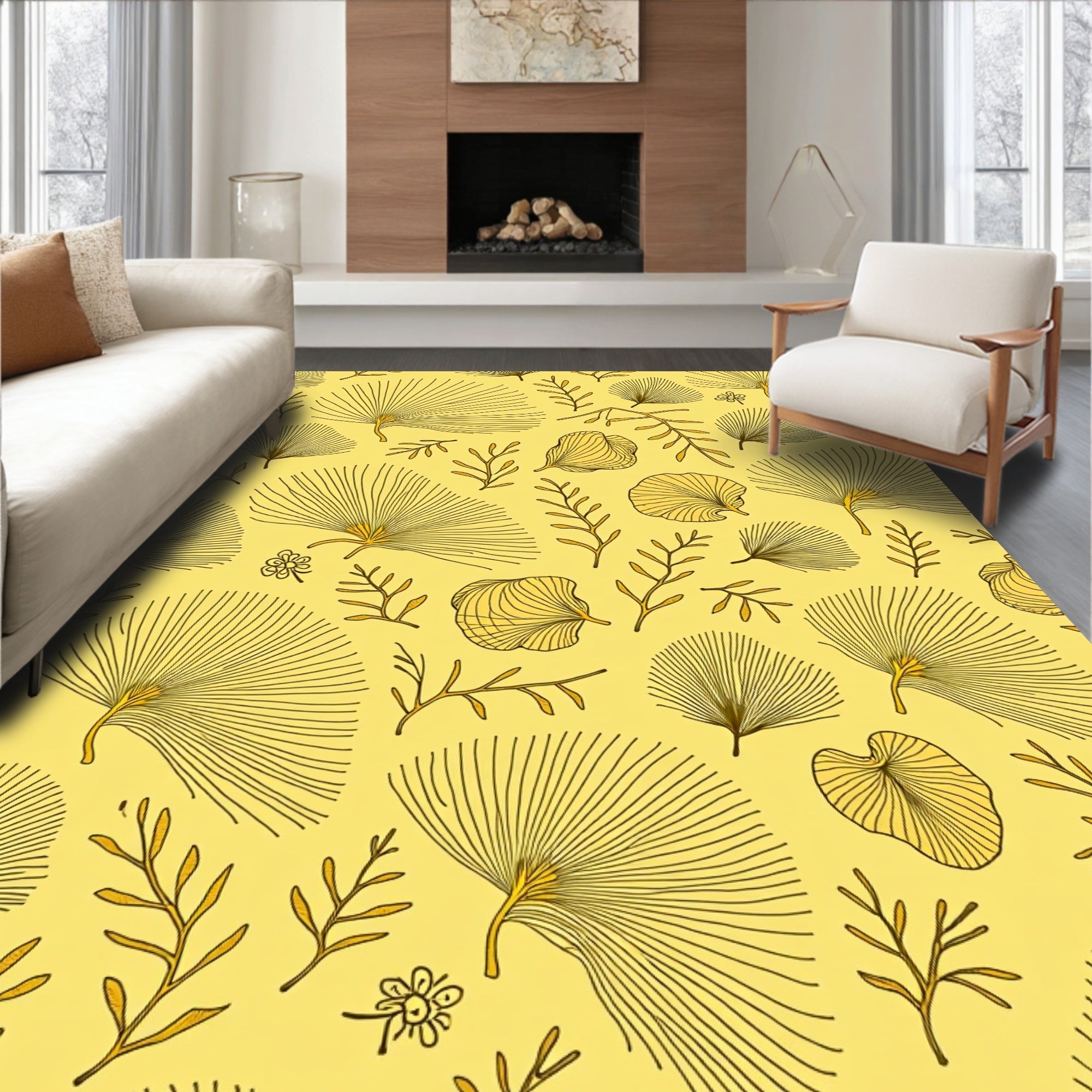 Golden Ginkgo Leaf Botanical Arrangement Rug