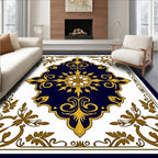 Ornate Navy Gold Floral Medallion Rug