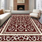 Deep Red Cream Scrollwork Medallion Rug