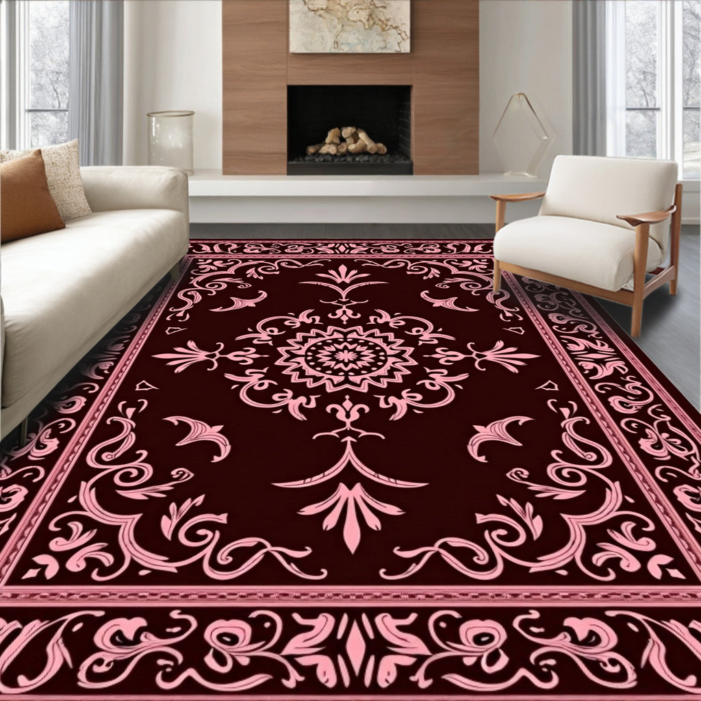 Crimson Floral Medallion Swirl Rug
