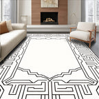 Black White Geometric Labyrinth Border Rug