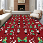 Festive Red Christmas Tree Nutcracker Rug