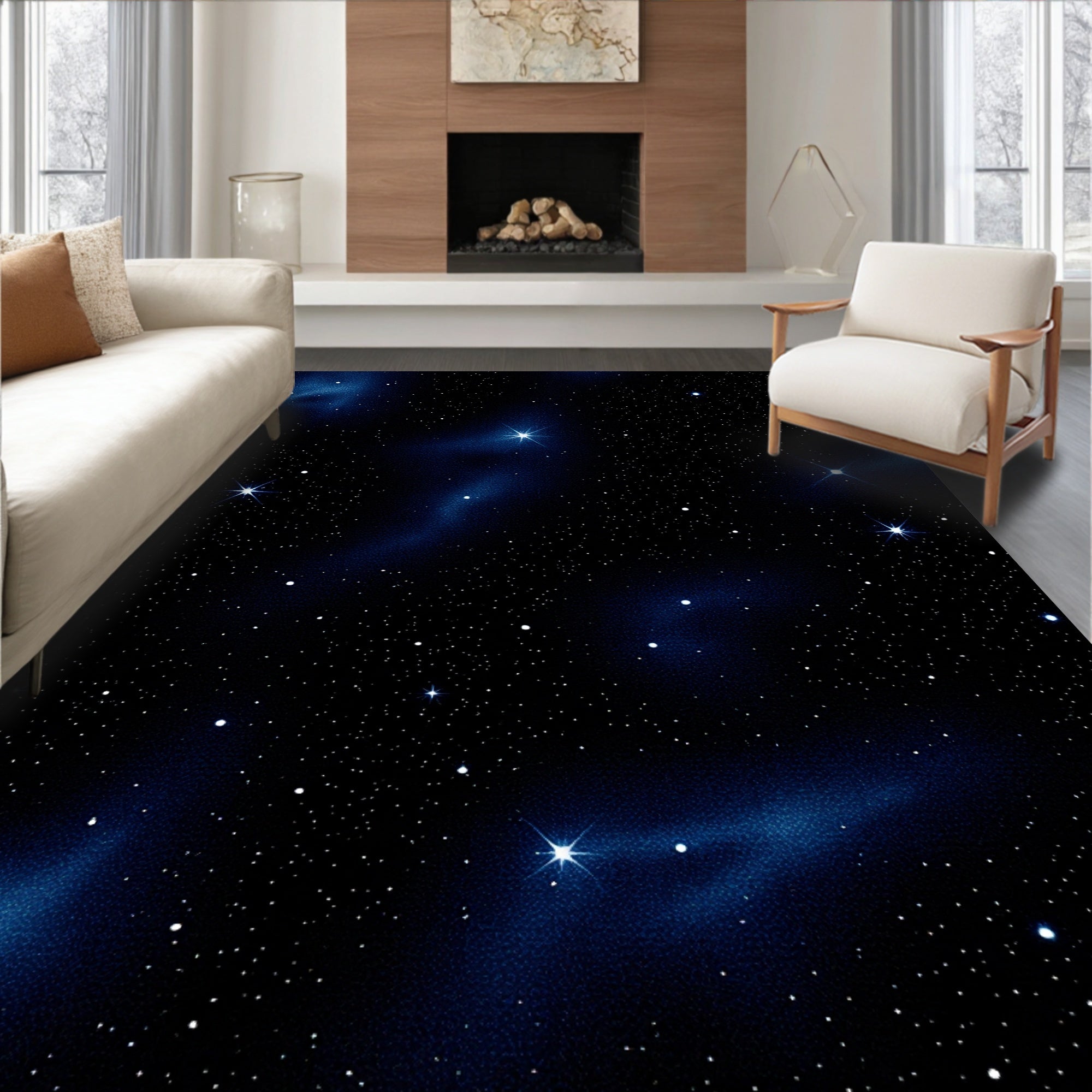 Deep Blue Starry Night Cosmos Rug