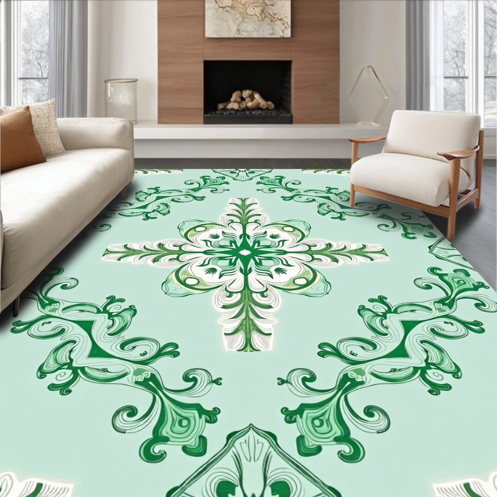 Emerald Green Scrollwork Medallion Rug