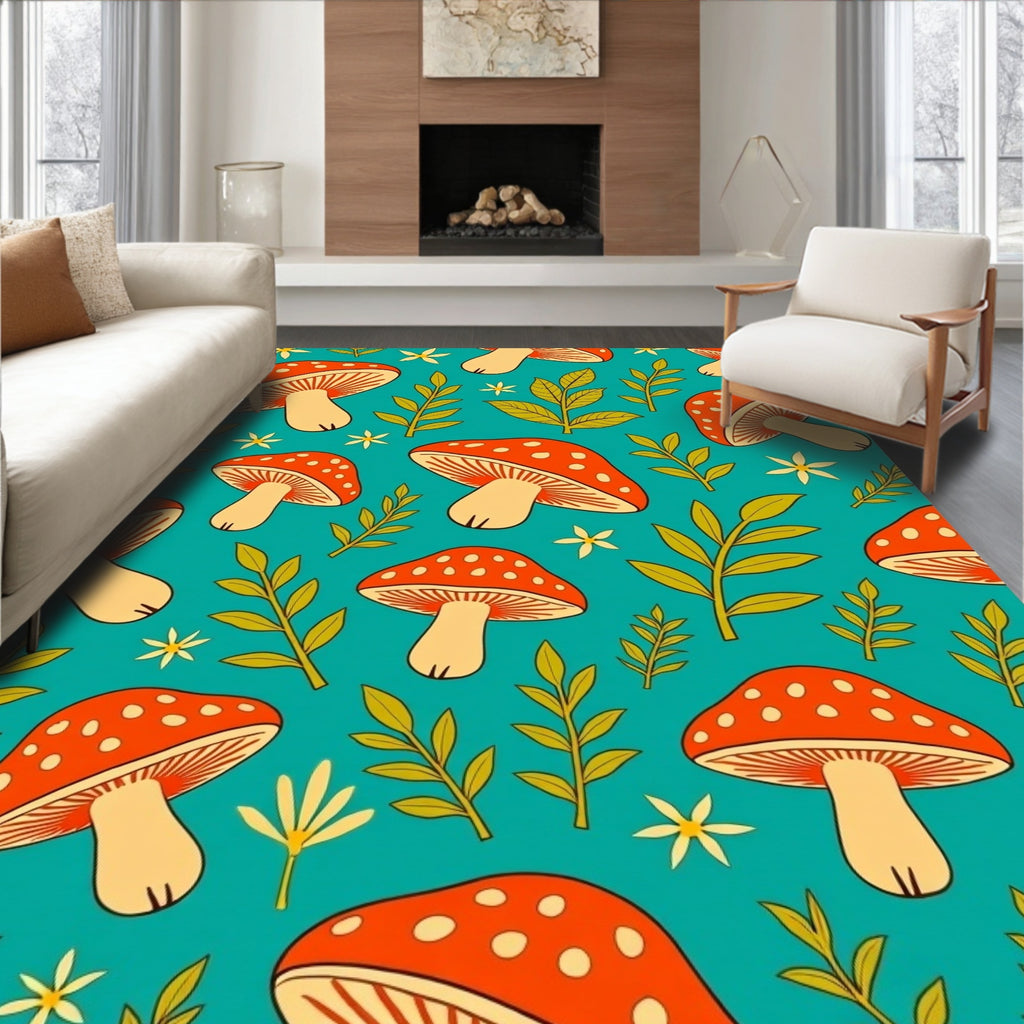Cute Red Mushroom Forest Whimsical Whimsy Rug