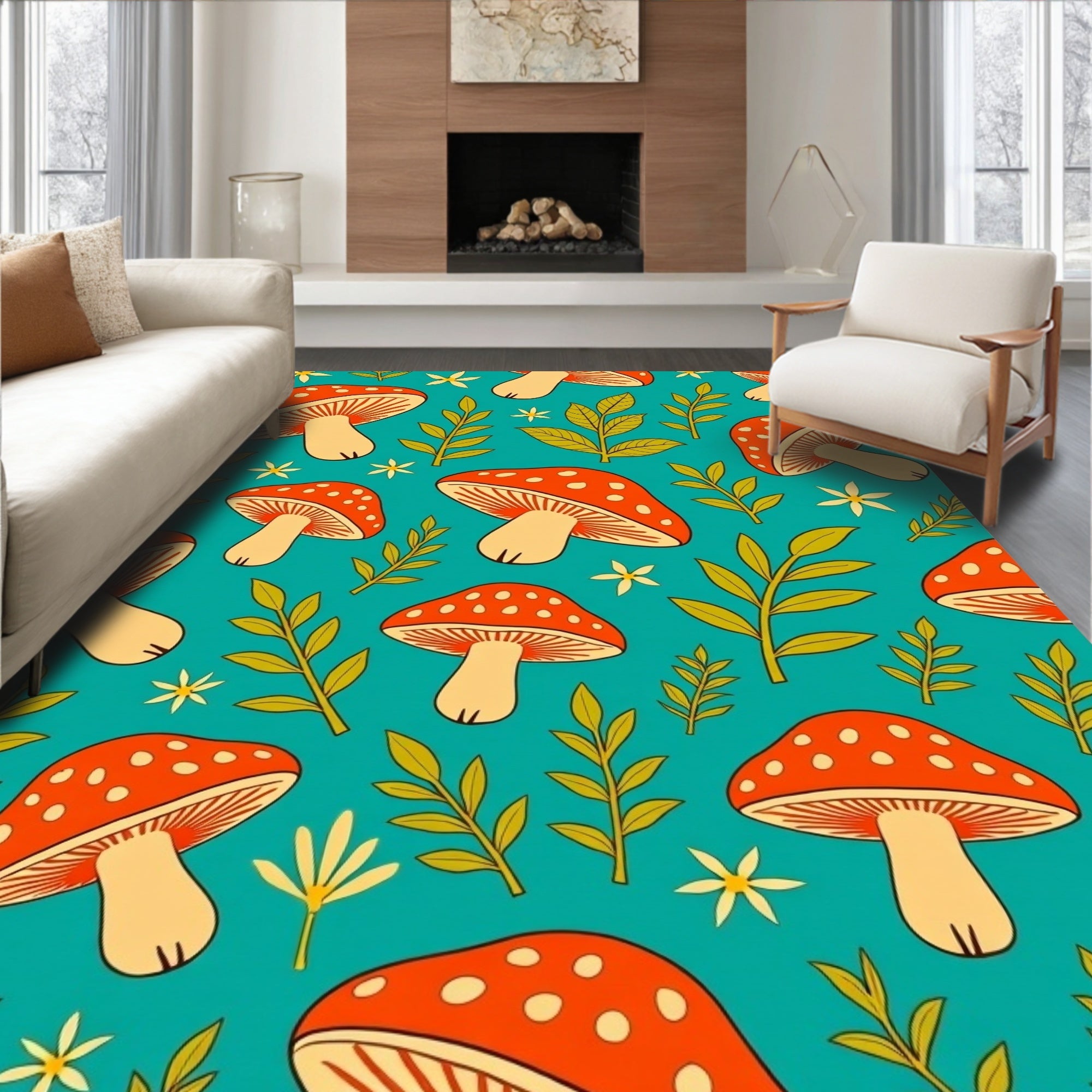 Cute Red Mushroom Forest Whimsical Whimsy Rug