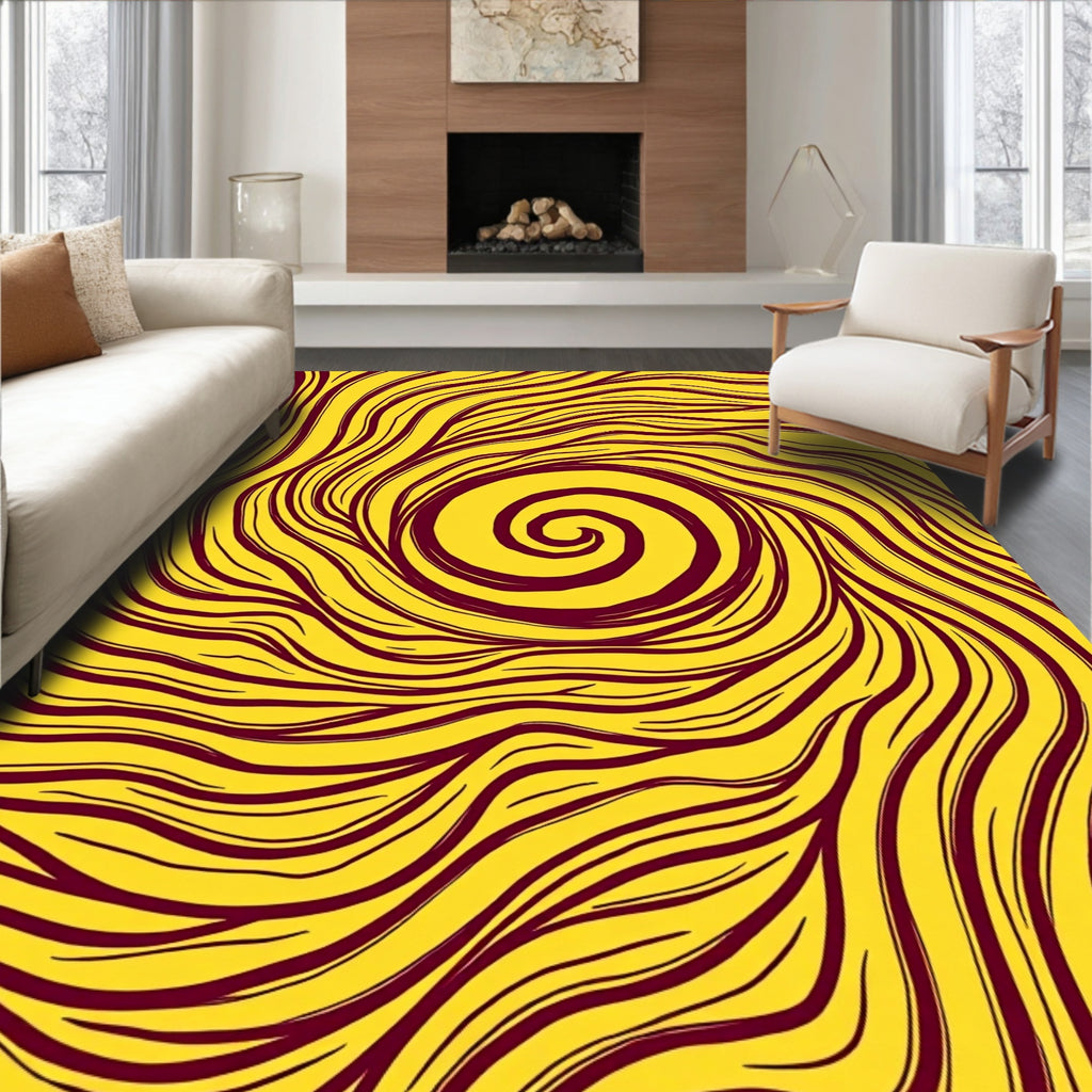 Crimson Swirl Sunny Yellow Abstract Rug