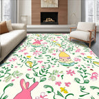 Whimsical Pink Bunny Floral Garden Rug